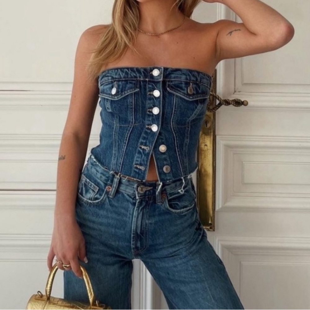 Zara Button Down Denim Corset Top - XS